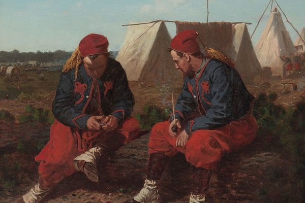 "The Brierwood Pipe," an 1864 painting by Winslow Homer, depicts two Zouaves from the 5th New York regiment.