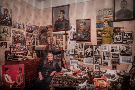 Nazi Stepanishvili sits in the corner of her home museum, where she displays Stalin memorabilia from across the globe.