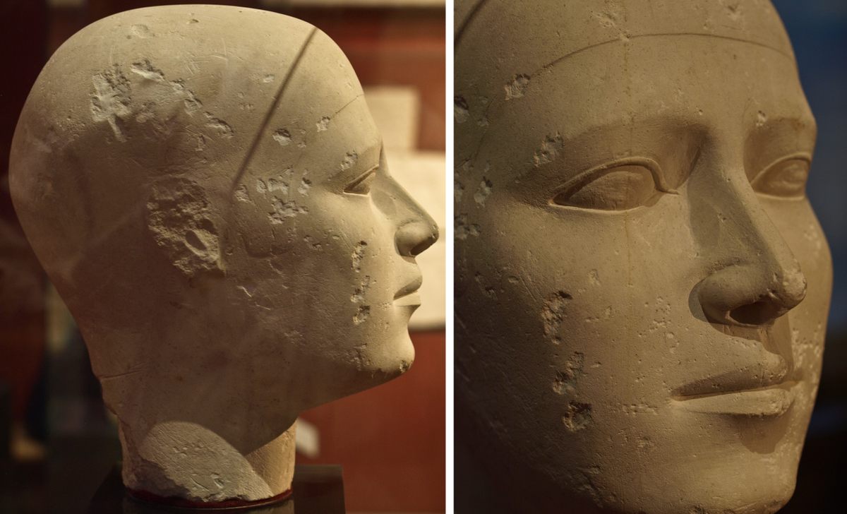 A reserve head found at the entrance to the burial chamber.