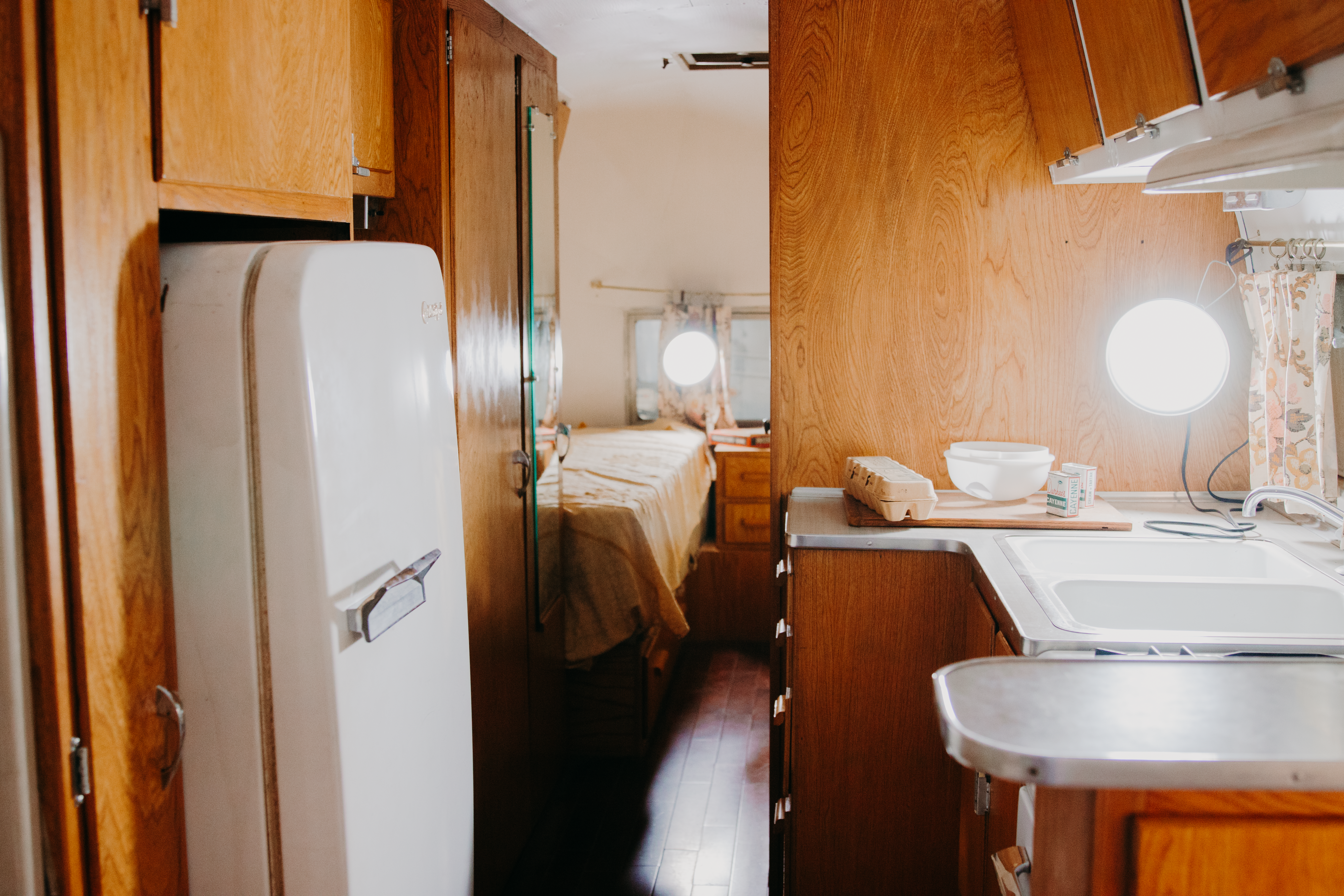 The family takes care to stage the RVs with era-appropriate details, down to the vintage spice tins. 