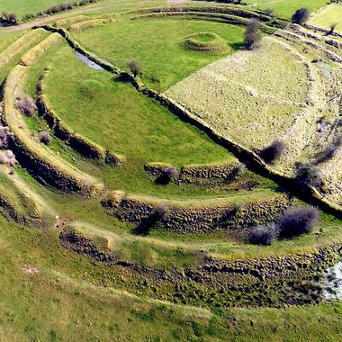Kite aerial photograph of the Multivallate Ringfort at Rathrá, Co Roscommon, Ireland.