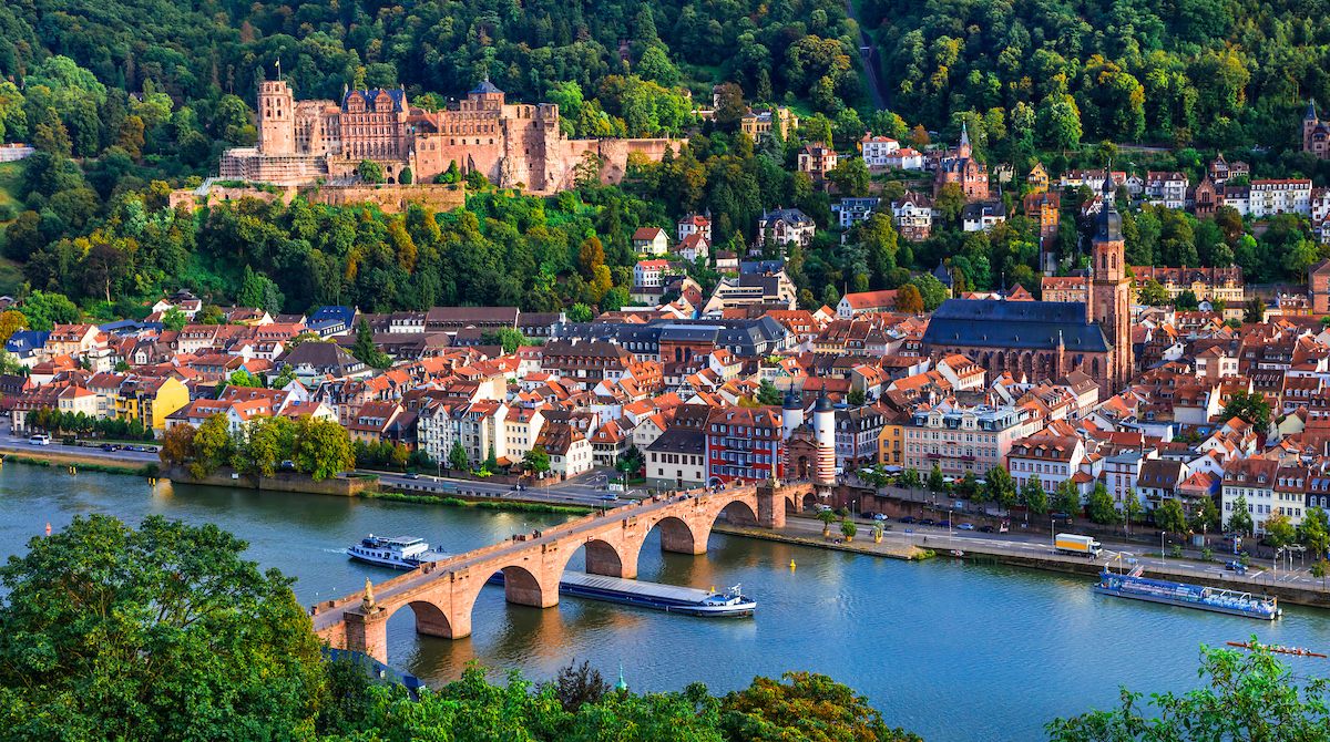 Cruising past Heidelberg Germany and its magnificent palace ruins along the Rhine River.