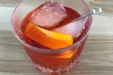 A Negroni featuring iceberg ice.