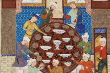 A 15th-century Iranian manuscript of the Shahnama ("The Book of Kings)" depicts a lavish banquet.