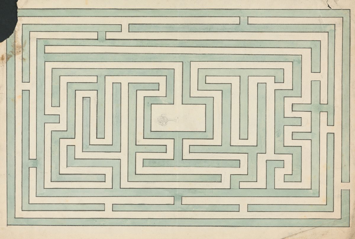 This watercolor of the Labyrinth at Walworth, Surrey, by Edward Francis Burney, actually depicts a maze. 