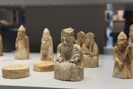 The Lewis Chessmen, on display at the British Museum. 