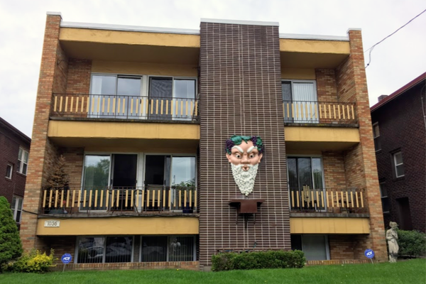 Bacchus stares out at passersby on Braddock Avenue (photo taken from Edgewood).