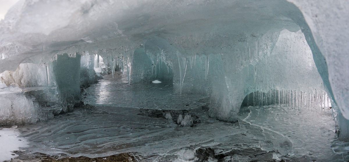 An interior view of the "Ice Palace" at Lake Hoare.