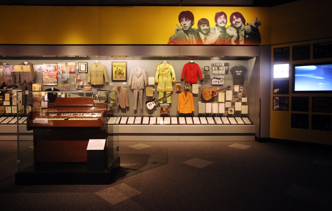 A selection from the Beatles exhibit at the Rock and Roll Hall of Fame. The Library and Archives, on a nearby campus, houses the Hall's artifacts and research materials.