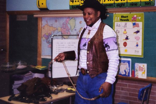 Museum founder Paul Stewart often traveled to local classrooms, like this Denver elementary school, to share the stories of Colorado’s Black Cowboys.