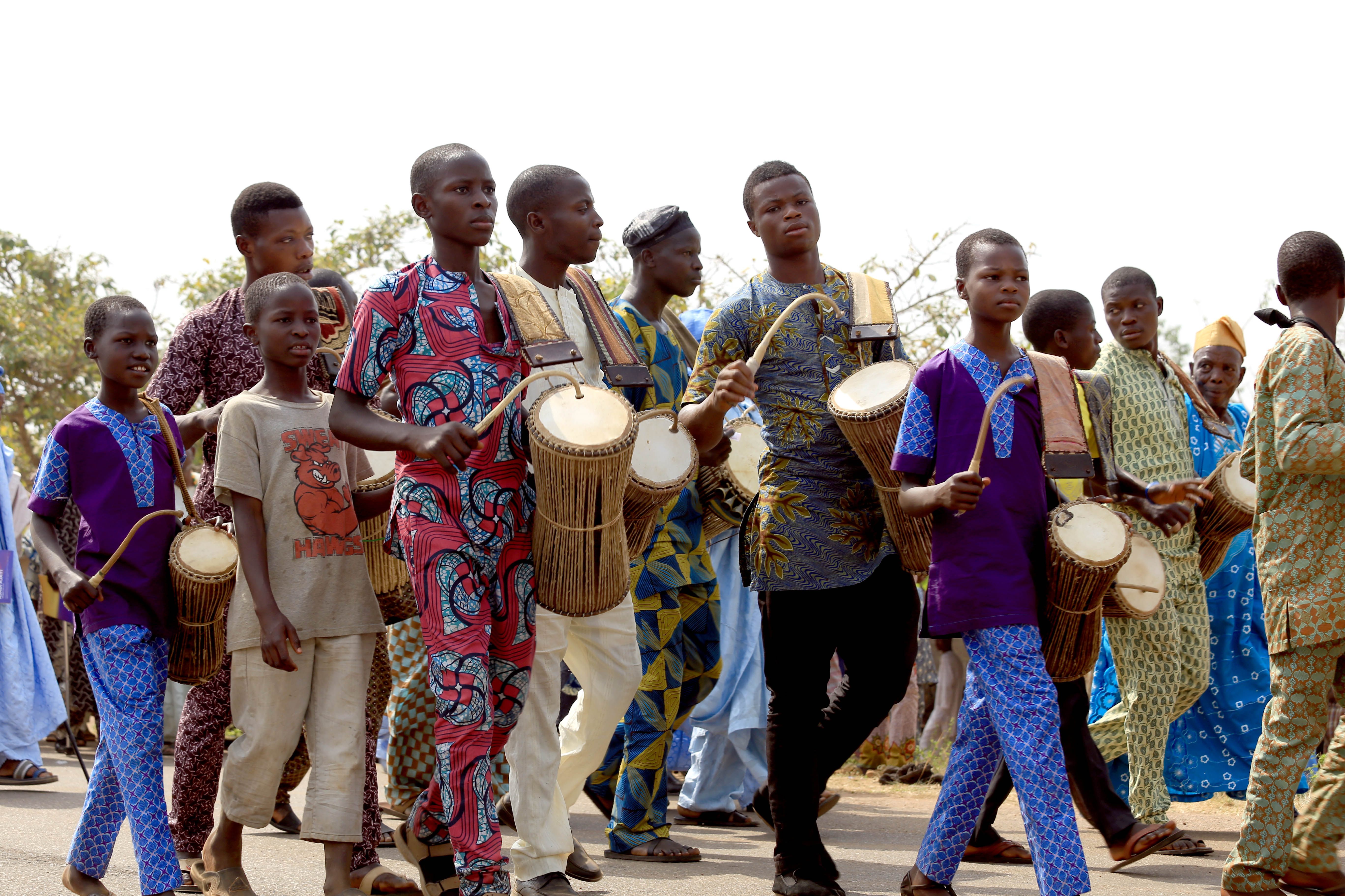 Traditional drummers in Ekusa village, Nigeria.