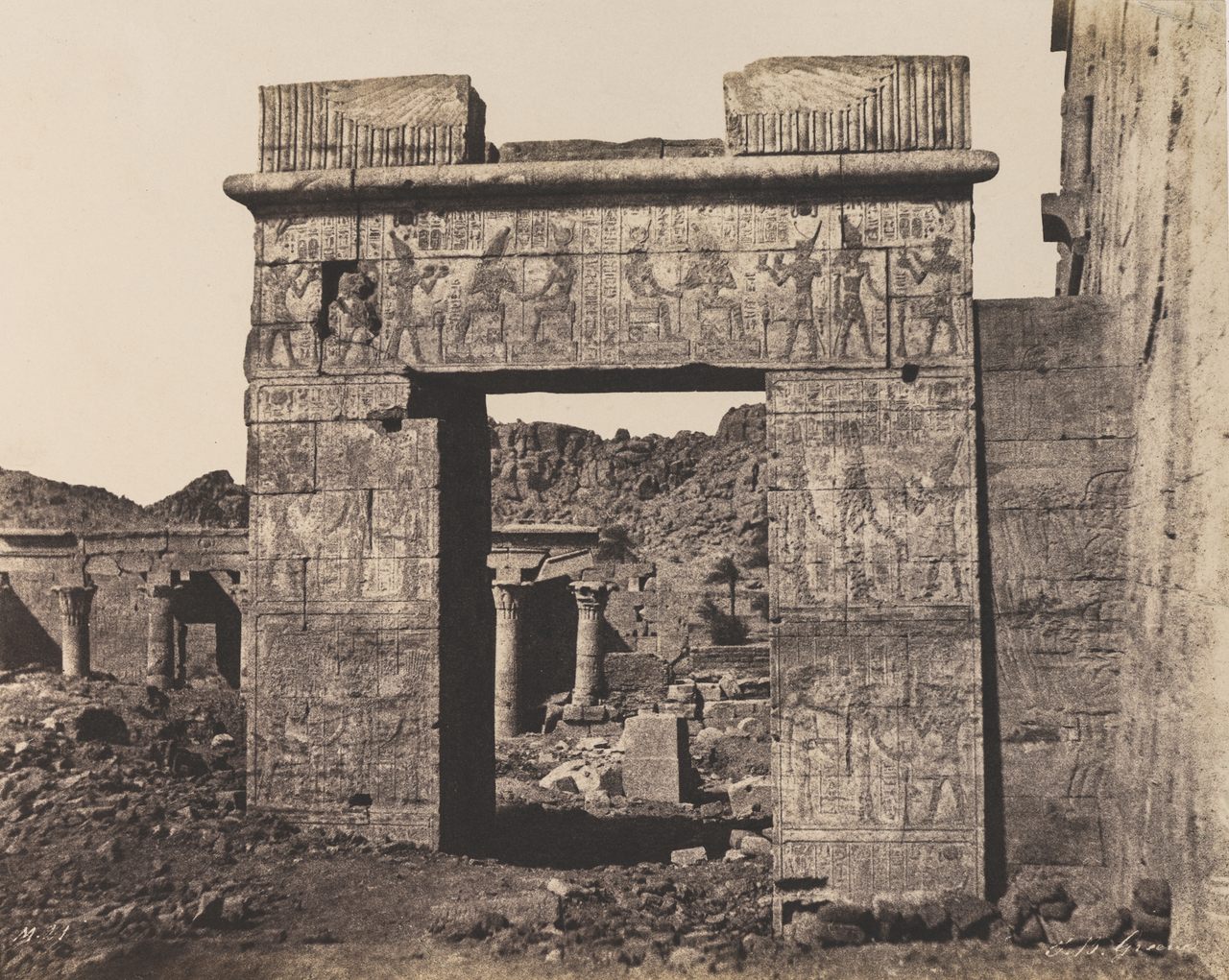 Greene photographed the temple complex on the island of Philae in 1854. More than a century later, it was moved to higher ground when dams led to flooding.
