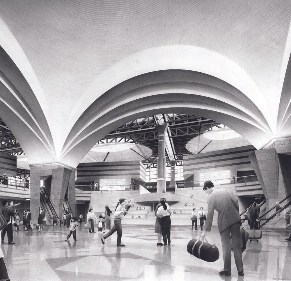 The mezzanine of Pei Cobb Freed's 1990 plan for John F Kennedy Airport. 