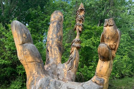'Hand & Owl Tree Carving'