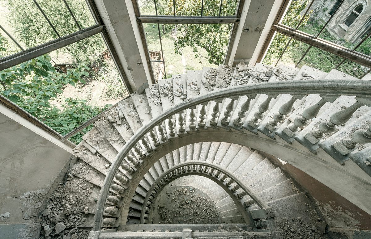 A staircase is a former sanatorium, Georgia.