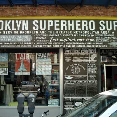 The outside of The Brooklyn Superhero Supply Company.
