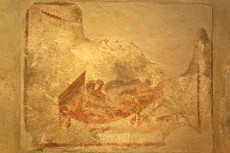 Fresco erotic scene in the Lupanar