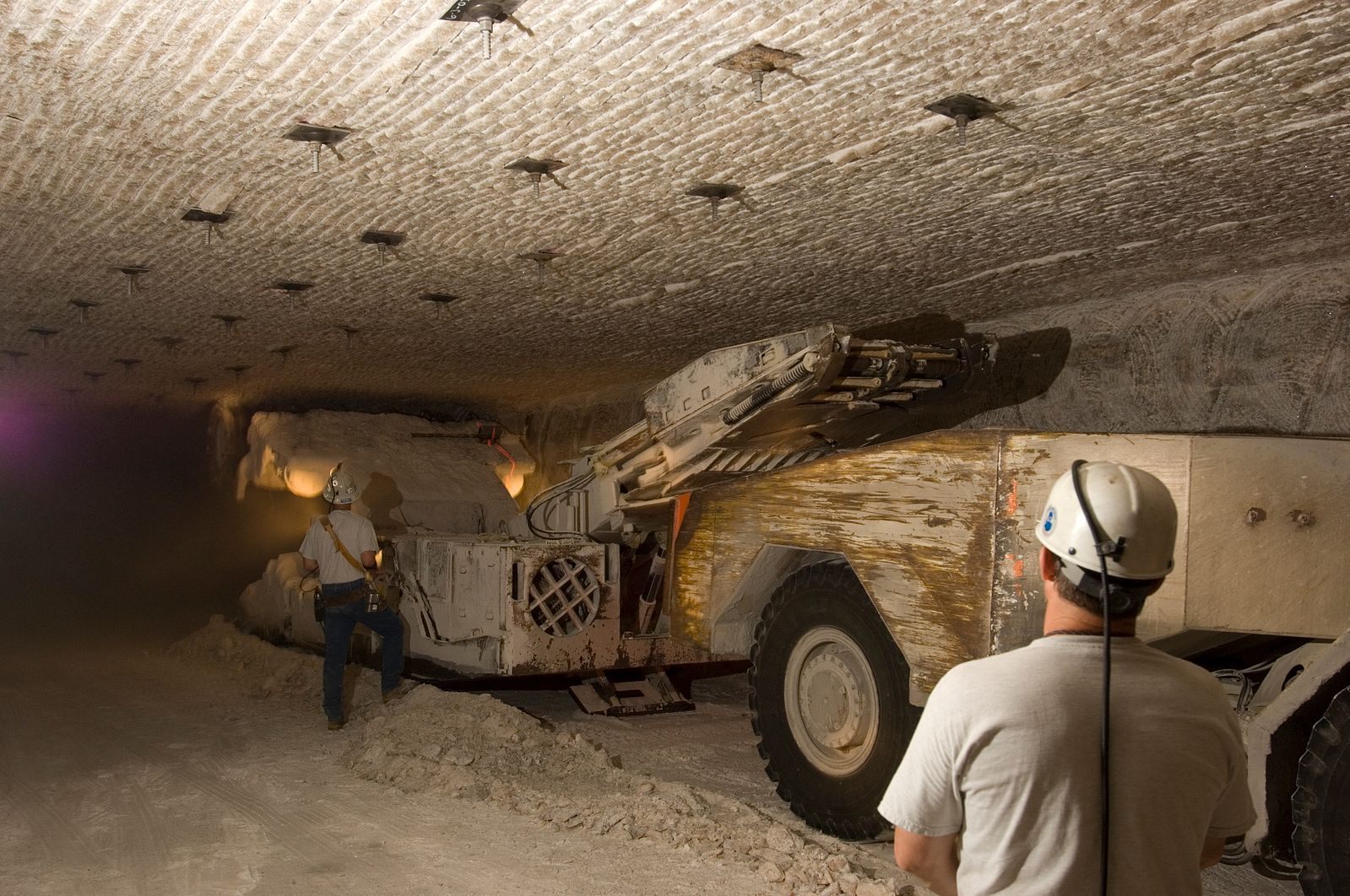 Miners digging deep under WIPP, to study the isolating properties of salt.