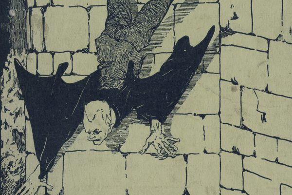 (detail) The cover of the first paperback edition of Dracula, published in 1901, from the Rosenbach's collection.