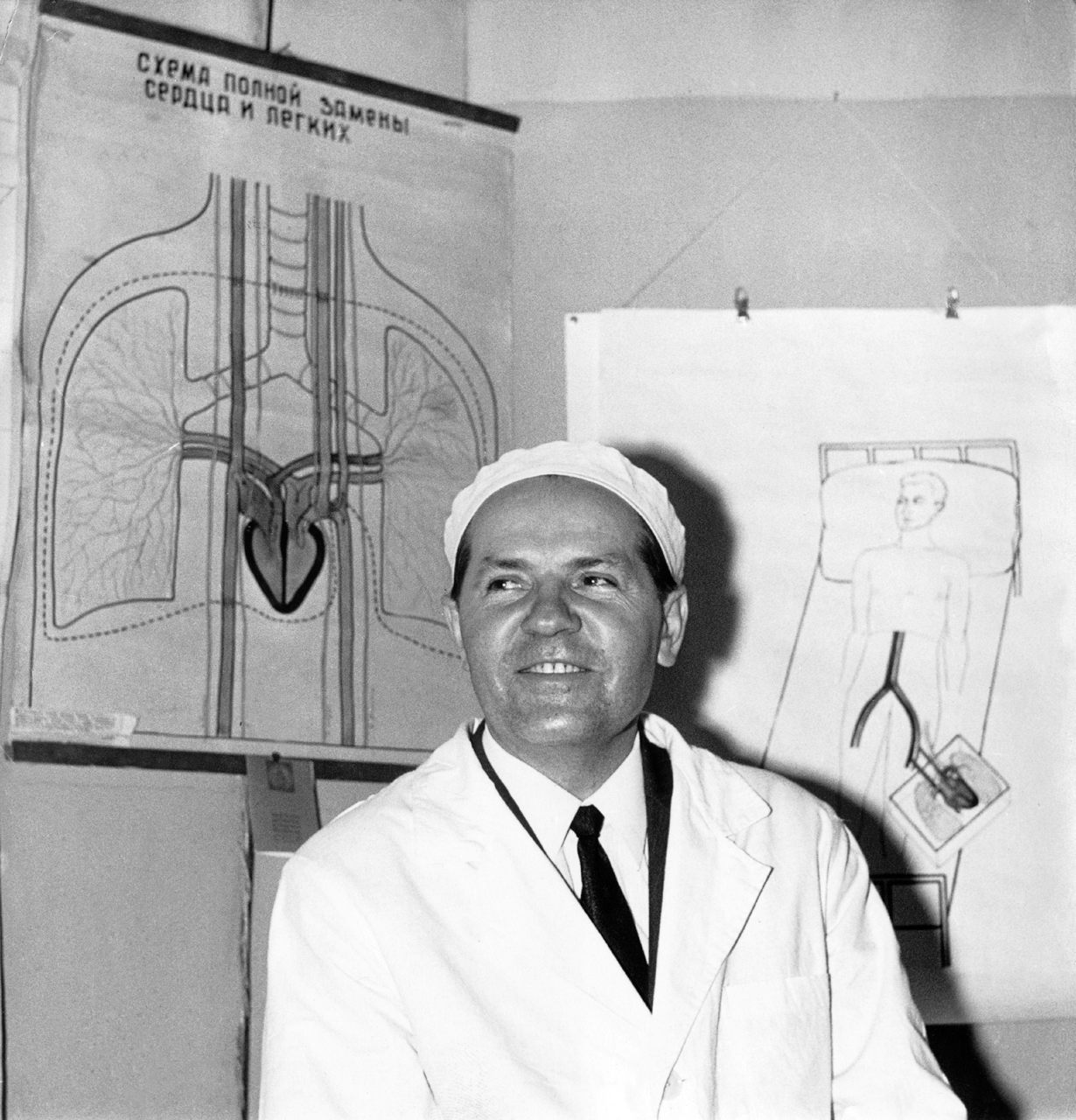Vladimir Demikhov, pictured here in 1970, believed that his surgical experimentation on dogs could be translated to humans.