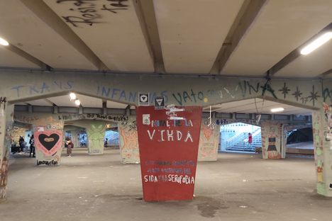 The roundabout continues to be a focal point for gender-related activism, as shown by these graffiti from early March 2022