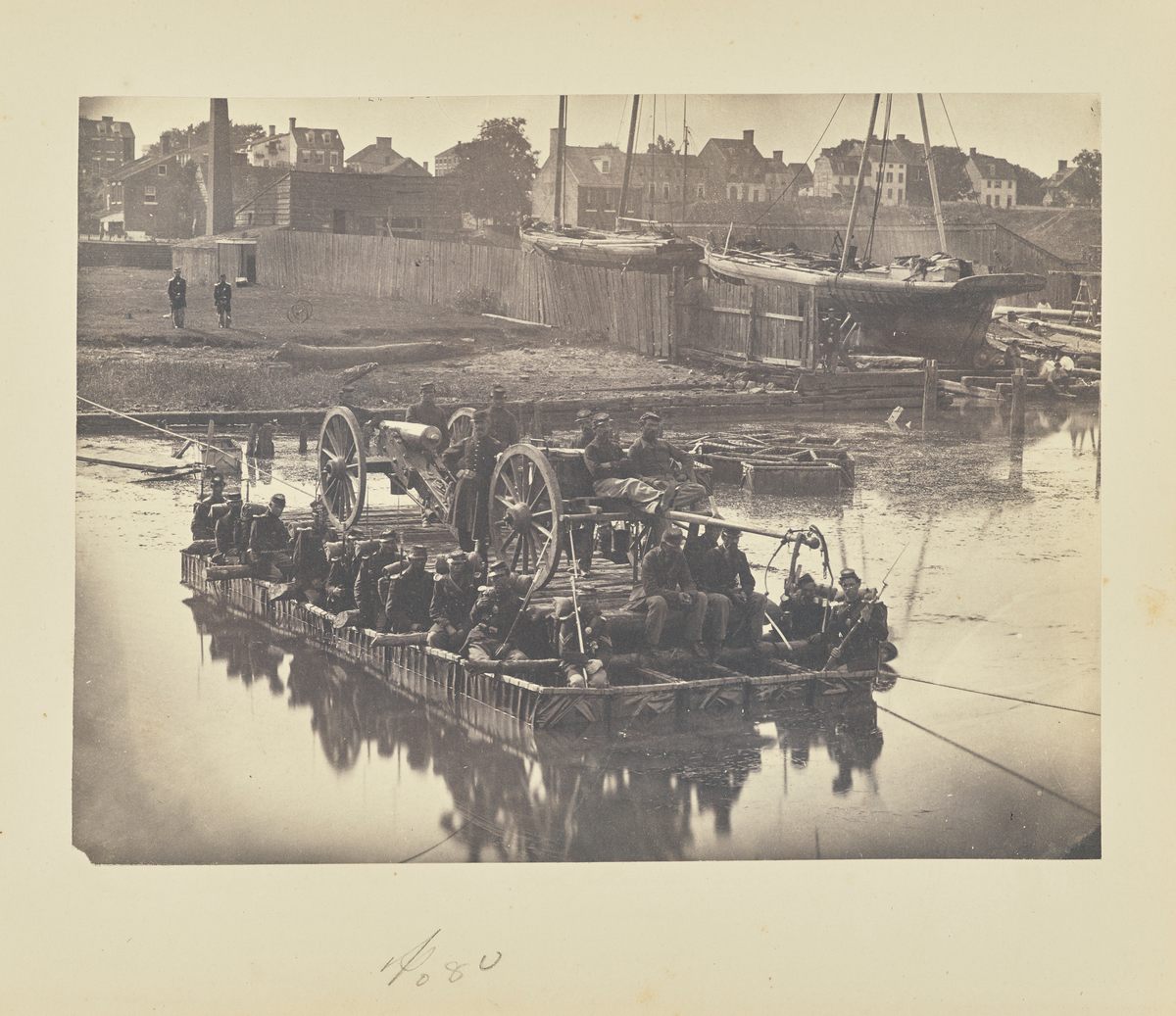 <em>Raft of Blanket Boats Ferrying Field Artillery and Men over the Potomac River</em>, A.J. Russell, July 1863.