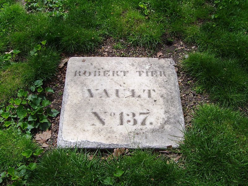A marble marker at New York City Marble Cemetery used for those vaults without monuments