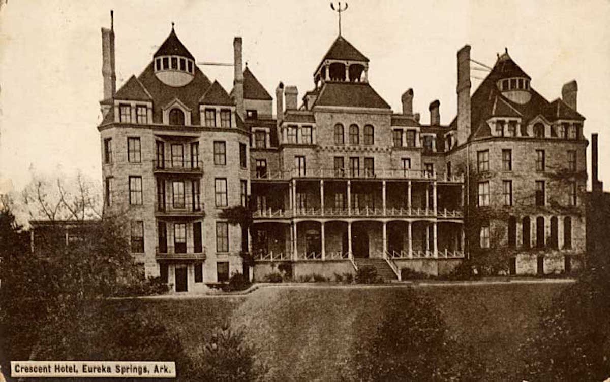 A postcard advertising the stately and supposedly haunted Crescent Hotel, circa 1886.