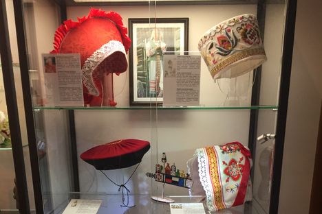 Latvian hats on display. 