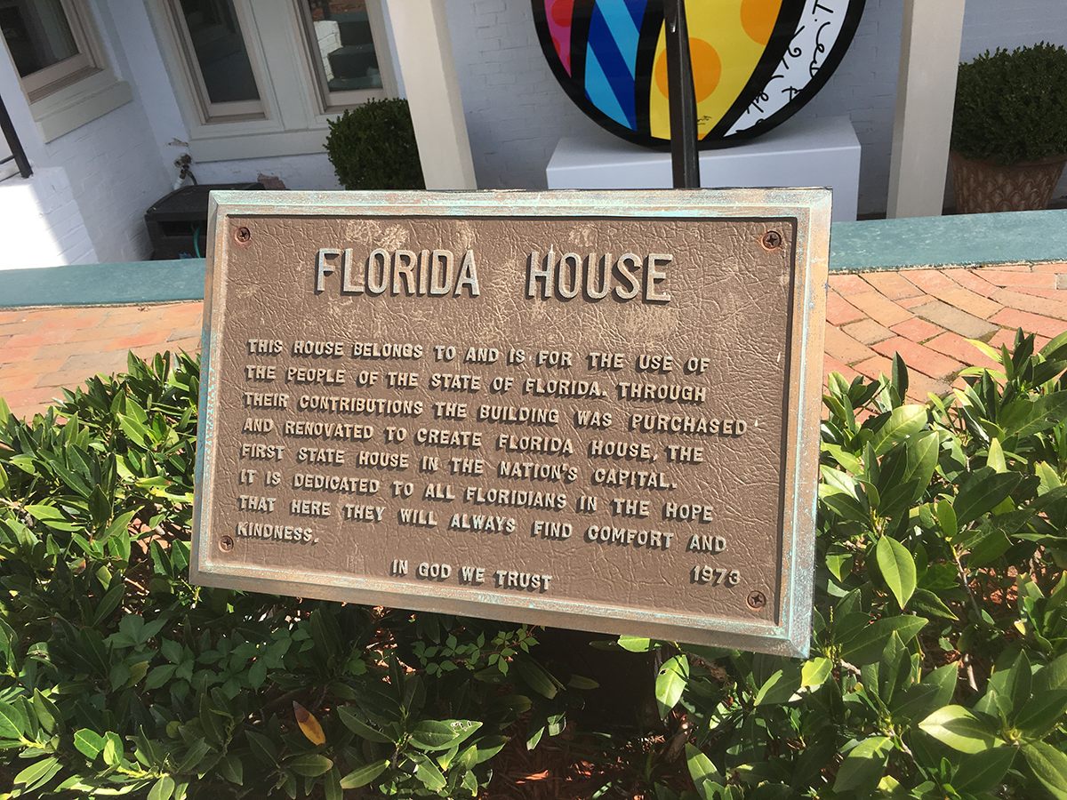 The plaque at Florida House. 