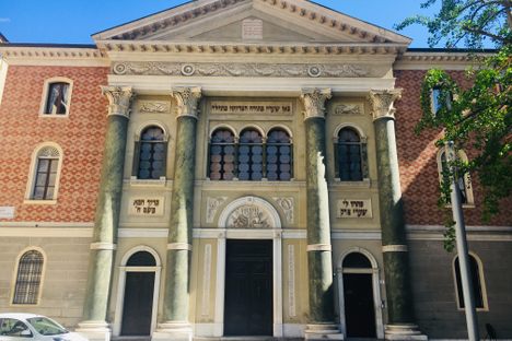 The outside of the synagogue in Piazza Giuseppe Mazzini.