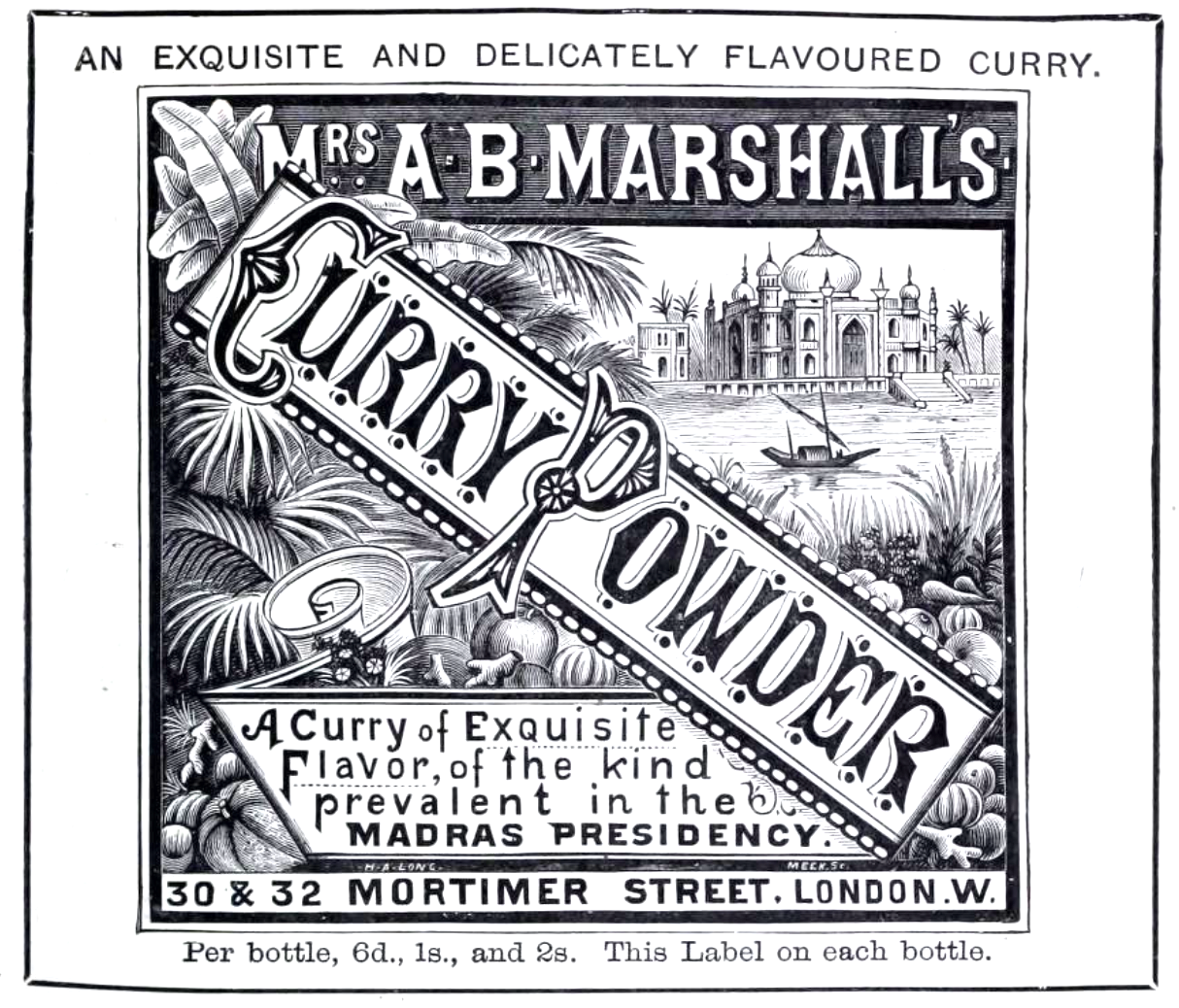 A curry powder ad in an early 1900s British cookbook. Outside India, curry powders sold and marketed by English companies purported to faithfully reflect Indian cuisine.
