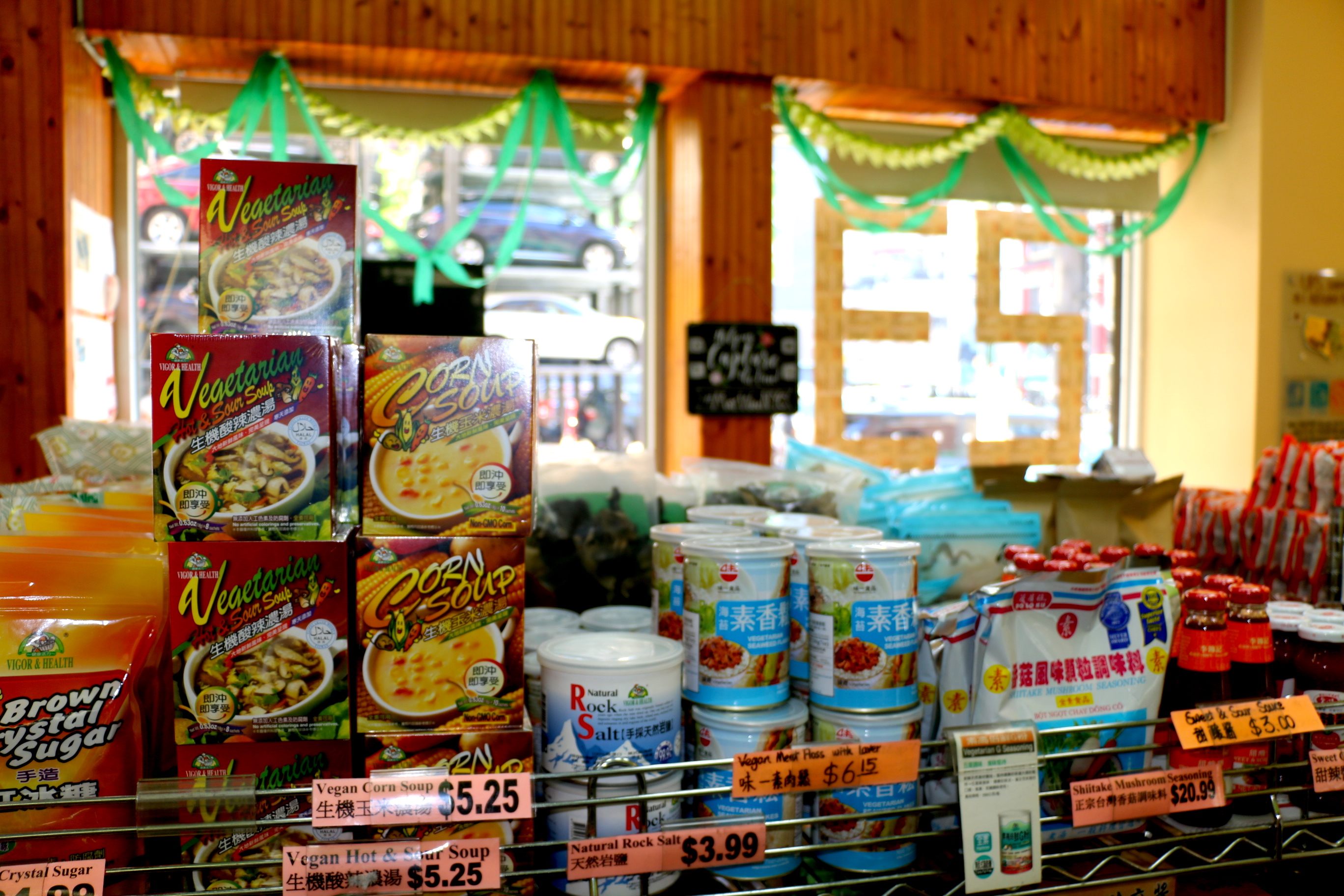 The market has shelves on shelves of vegan and vegetarian fare.