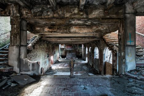 Inside Memorial Auditorium in Gary, Indiana. The auditorium was one of several landmarks damaged by fires set in the late 1990s. 