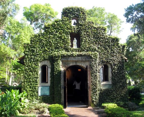An ivy covered shrine in the woods