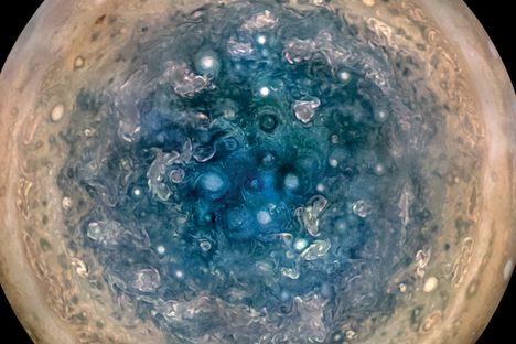 Jupiter's southern pole, complete with giant cyclones.
