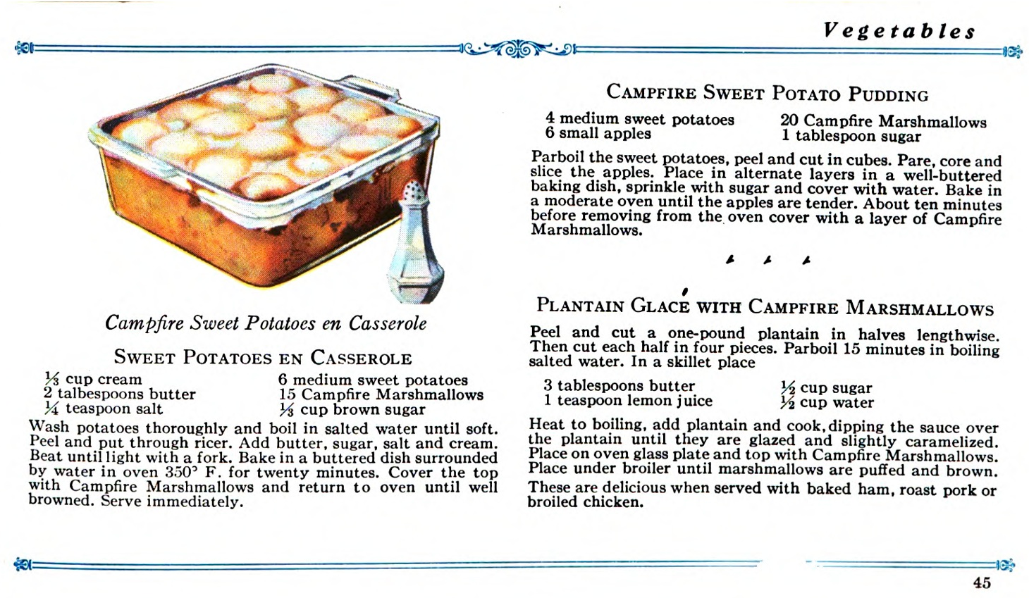 The Campfire-approved recipe for "Sweet Potatoes en Casserole."