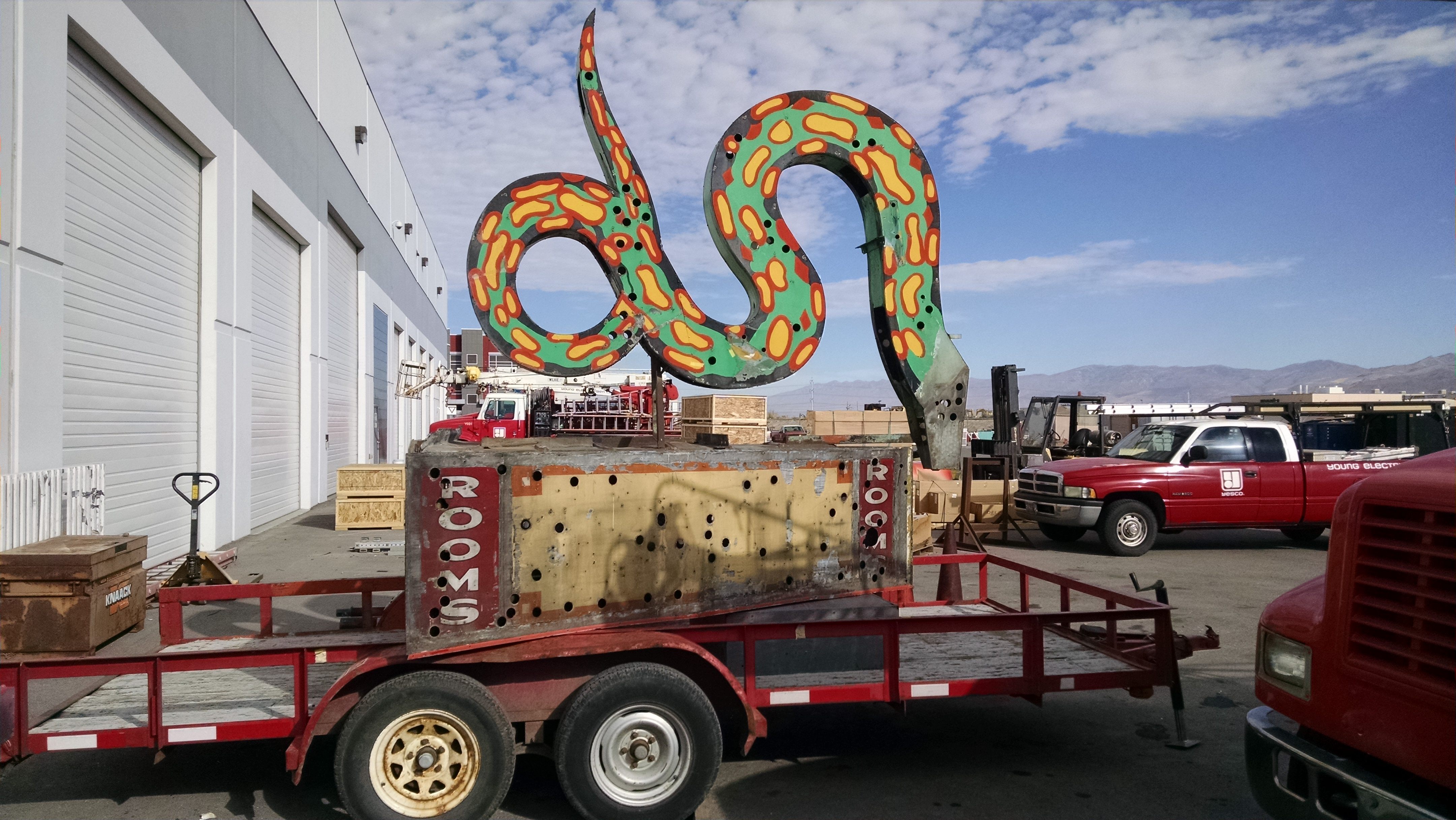 The dragon sign during the restoration process.