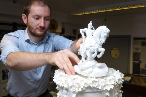 Engineers 3-D printed a sugar replica of the statue of Saint George.