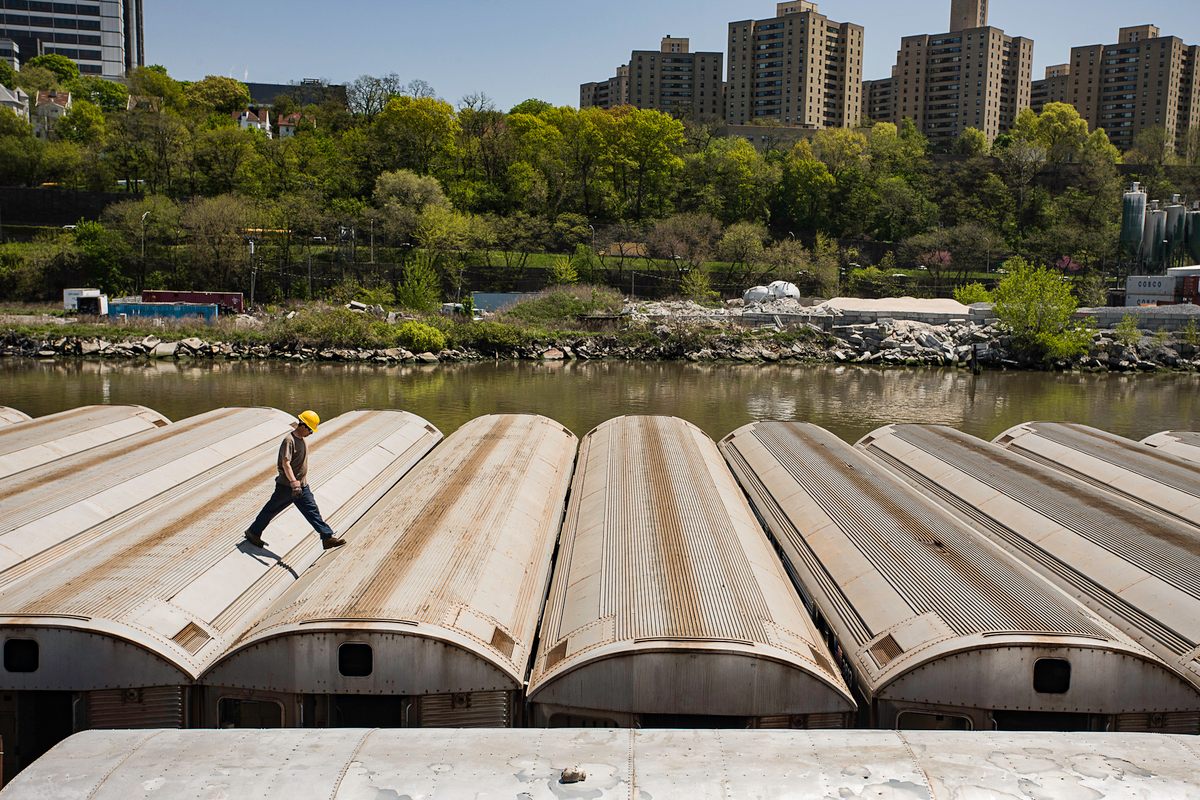 The rooftops of subway cars. "Abbey Road, 2008."