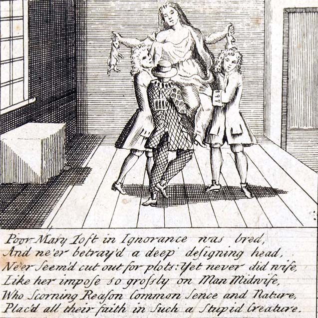 A scene from <em>The Doctors in Labour</em>, a 1726 illustrated poem about Toft's scandal.