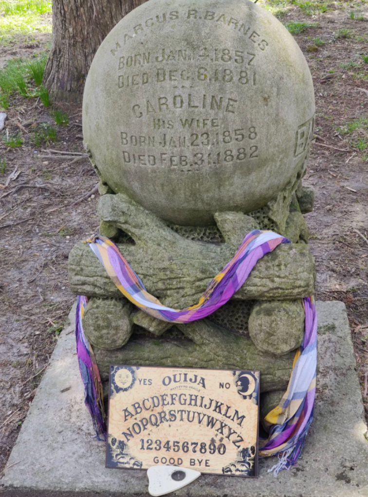 Caroline’s impossible date of death is chiseled in the granite: February 31. The monument also faces north-south, while most headstones are oriented east-west.