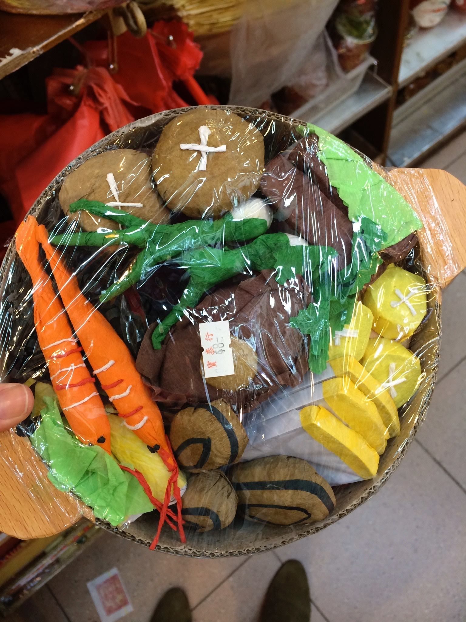 A selection of "ghost foods." It is believed that food, both in its real and its paper version, can satiate the hungry ghosts. 