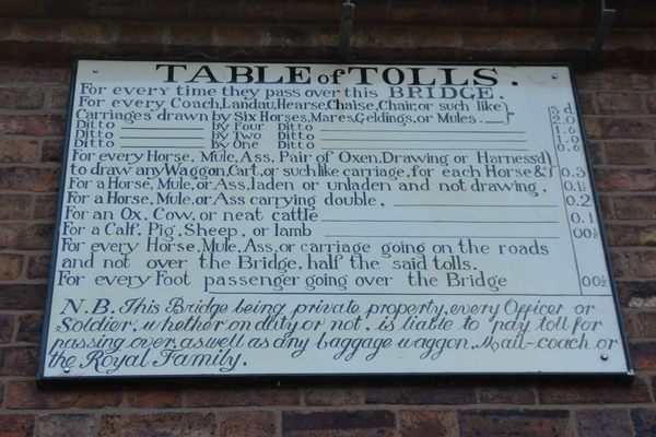 Toll gate - Table of tolls