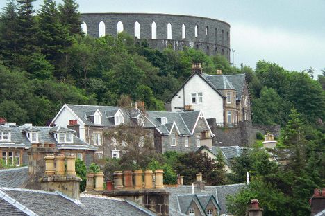 The tower dominates the town's skyline.