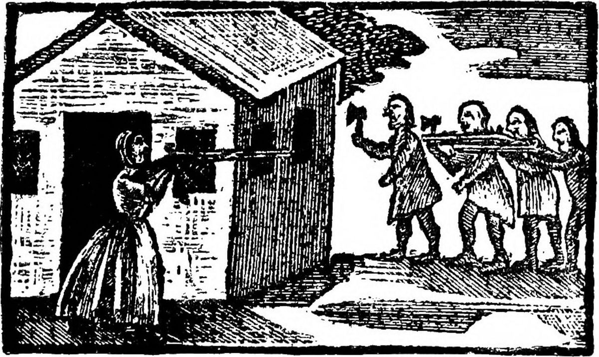 An illustration from the "captivity narrative" of Mary Rowlandson, an early example of the family-under-siege genre. 