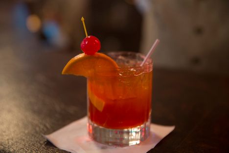 An Old Fashioned (typically made with brandy in Wisconsin) at Buckhorn Supper Club.