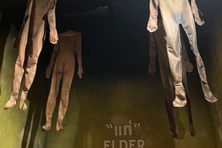 An eerie display of “elders” at the Death Awareness Cafe.
