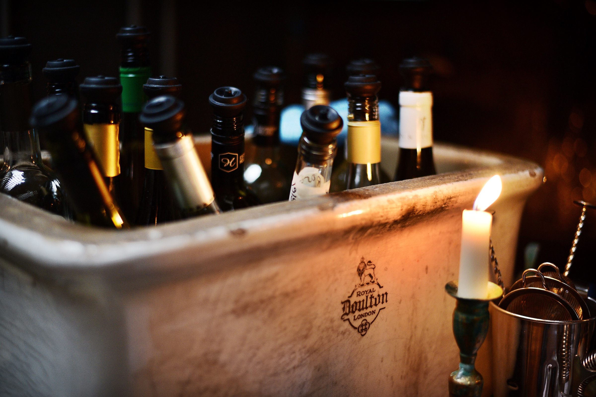 A Royal Doulton bathroom fixture at WC has a new role as a drinks holder.