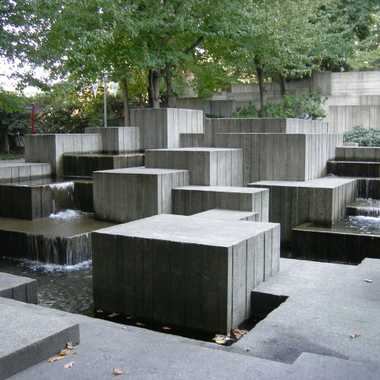 A brutalist fountain at Freeway Park.